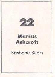 1990 Select AFL Stickers #22 Marcus Ashcroft Back